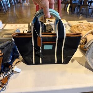 Coach Black and Brown Shoulder Bag with Aqua Accent